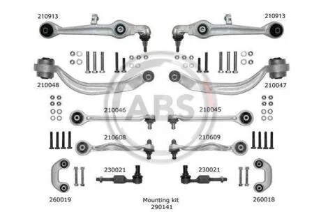 К-кт важелів перед.підвіски Audi A6/Superb/Passat B5 (з тонким пальцем) A.B.S. 219902 (фото 1)
