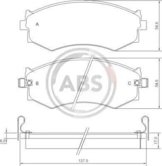 Комплект гальмівних накладок, дискове гальмо A.B.S. 36685