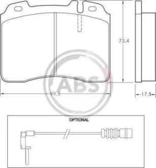 Комплект гальмівних накладок, дискове гальмо A.B.S. 36716