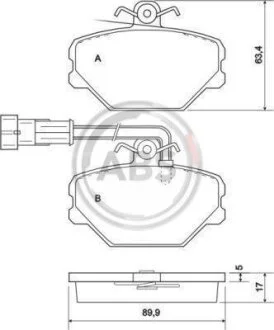 Комплект гальмівних накладок, дискове гальмо A.B.S. 37001