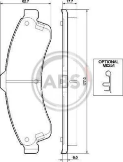 Комплект гальмівних накладок, дискове гальмо A.B.S. 37626