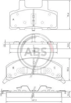 Комплект гальмівних накладок, дискове гальмо A.B.S. 38369