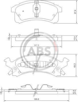 Комплект гальмівних накладок, дискове гальмо A.B.S. 38506
