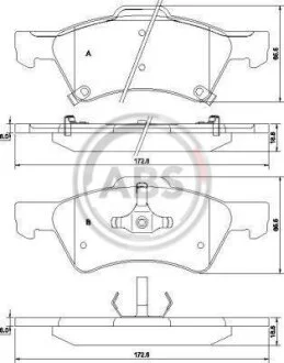 Комплект гальмівних накладок, дискове гальмо A.B.S. 38857