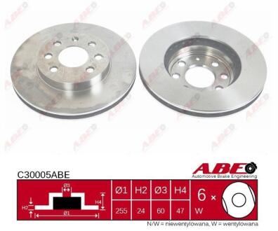 Диск гальмівний передн Лів/Прав CHEVROLET ASTRA, LACETTI, NUBIRA, ZAFIRA DAEWOO ARANOS, LUBLIN II, NUBIRA 1.4-2.4D 01.95- ABE C30005ABE