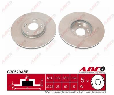 Диск гальмівний пер. Hyundai Santa Fe, Kia Sorento (320.5mmx27mm) ABE C30529ABE