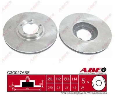 Диск гальмівний передн Лів/Прав FORD TRANSIT, TRANSIT TOURNEO 2.0-2.9 01.91-12.00 ABE C3G027ABE