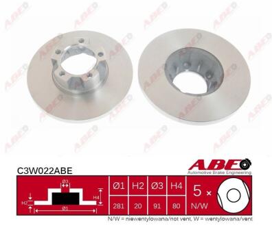 Диск гальмівний передній, 281mm VW LT 75-96 ABE C3W022ABE