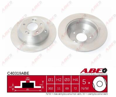 Диск гальмівний зад. Hyundai Santa Fe/Kia Sorento 10-> (302mm11mm) ABE C40319ABE