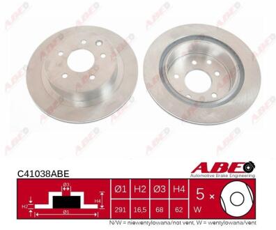 Диск гальм. зад. Nissan Qashqai, X-Trail, Renault Koleos 06-> (d292x16mm) ABE C41038ABE