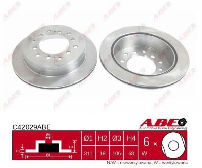 Диск гальмівний задн Лів/Прав LEXUS GX TOYOTA 4 RUNNER IV, CALDINA, FJ CRUISER, FORTUNER, LAND CRUISER, LAND CRUISER 90, LAND CRUISER PRADO, SEQUOIA 1.8-4.7 02.92- ABE C42029ABE