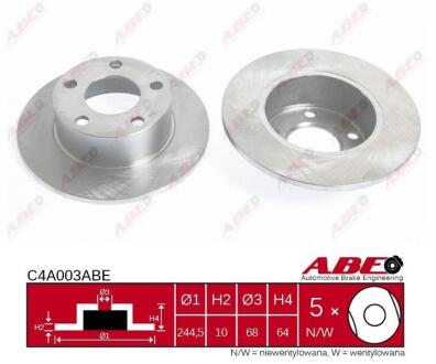 Диск гальмівний зад. Audi A6 C4/C5, VW Passat B5, Skoda Superb I (245mmx10mm) ABE C4A003ABE