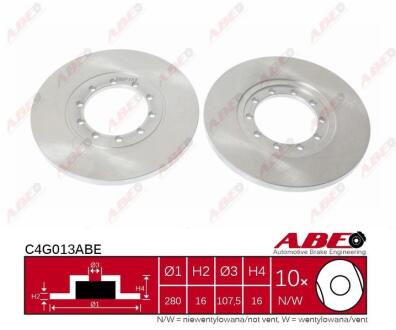 Диск гальмівний зад. Ford Transit 06-> (d280x16mm) ABE C4G013ABE