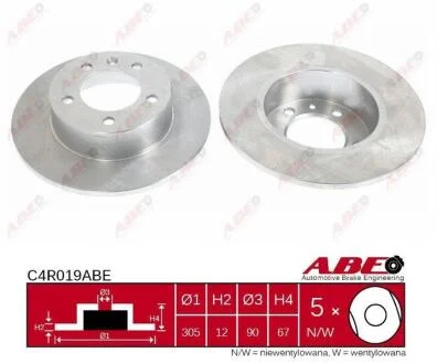 Гальмівний диск Задній Лів/Прав NISSAN INTERSTAR, OPEL MOVANO, RENAULT MASTER II 1.9D-3.0D 07.98- ABE C4R019ABE