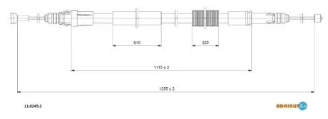 Трос стояночного гальма задн Лів/Прав (1255мм/1114мм) CITROEN C8 FIAT ULYSSE LANCIA PHEDRA PEUGEOT 807 2.0/2.0D/2.2D 07.02- ADRIAUTO 11.0249.2