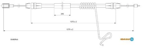 Трос стояночного гальма задн Прав (1270мм/1070мм, гальма: диск) FORD TRANSIT 2.2D/2.3/2.4D 04.06-08.14 ADRIAUTO 13.0276.1