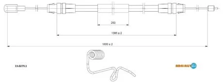 А_Трос гальмівний Ford TRANSIT CAB (all) RWD single wheels exc. 2.3 (1600/1395) "R LH"06-14 ADRIAUTO 13.0279.1
