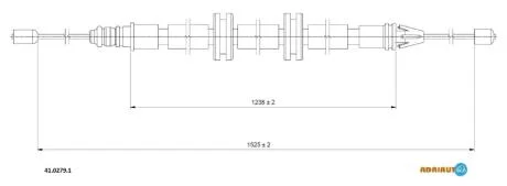 Трос стояночного гальма задн Лів (1525мм/1235мм) RENAULT KANGOO, KANGOO EXPRESS 1.6/1.9D 10.01- ADRIAUTO 41.0279.1