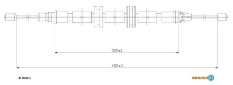 Трос стояночного гальма задн Прав (1525мм/1235мм) RENAULT KANGOO, KANGOO EXPRESS 1.6/1.9D 10.01- ADRIAUTO 41.0280.1