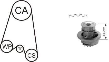 Ремкомплект ГРМ (ремінь+ролики+насос водяний) Opel Combo/Astra F/Astra G 1.2/1.4/1.6 (85-05) AIRTEX WPK-116401