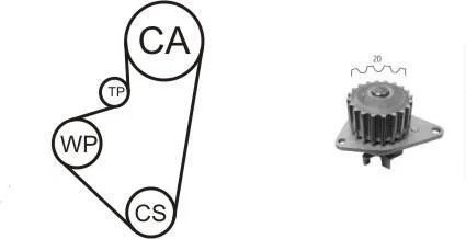 Ремкомплект ГРМ (ремінь+ролики+насос водяний) Citroen Berlingo, Peugeot Partner 1.1i 96-> AIRTEX WPK-121202