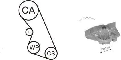 Ремкомплект ГРМ (ремінь+ролики+насос водяний) Citroen Berlingo, Peugeot Partner 1.8 96-> AIRTEX WPK-135901
