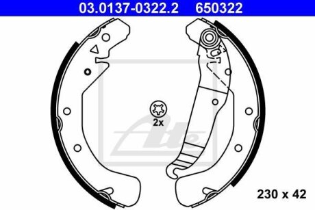 Гальмівна колодка OPEL ASTRA F, ASTRA F CLASSIC, ASTRA F/KOMBI, ASTRA G, ASTRA G CLASSIC, ASTRA G/KOMBI, VECTRA B, ZAFIRA A 1.2-2.0D 09.91-12.09 ATE 03.0137-0322.2
