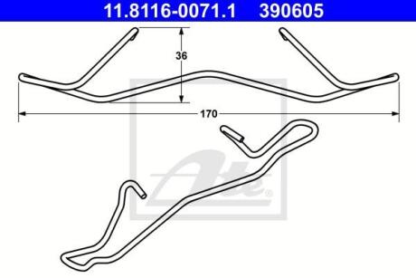 Пружина гальмівних колодок Audi A1 A3A5 Q3 Q5 Peugeot 206, 307 Seat Altea, Ibiza Skoda Octavia Vw Caddy, Cc ATE 11.8116-0071.1