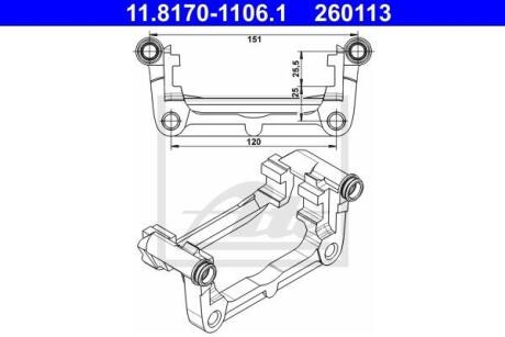 Скоба, супорт гальма задн Лів/Прав CHEVROLET CRUZE, ORLANDO, TRAX, VOLT OPEL AMPERA, ASTRA J, ASTRA J GTC, ASTRA J/HATCHBACK, CASCADA, ZAFIRA C 1.3D-2.0D 05.09- ATE 11.8170-1106.1