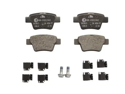 Комплект гальмівних колодок задн (з комплектуючими з гвинтами гальмівного супорта), CITROEN C4, C4 I PEUGEOT 207, 207/HATCHBACK, 207/KOMBI, 307, 307/KOMBI, 405 I 1.4-2.0D 07.88-01.15 ATE 13.0460-3813.2