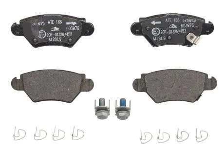 Комплект гальмівних колодок задн (з комплектуючими з гвинтами гальмівного супорта), CHEVROLET VIVA OPEL ASTRA G, ASTRA G CLASSIC, ASTRA G/KOMBI, ZAFIRA A 1.2-2.2D 02.98-12.09 ATE 13.0460-3976.2