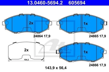 Комплект гальмівних накладок, дискове гальмо ATE 13.0460-5694.2