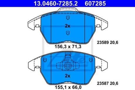 Колодки гальмівні дискові, к-кт VW BEETLE 11- ATE 13.0460-7285.2