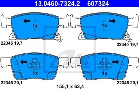 Комплект гальмівних колодок передн, OPEL ASTRA K, ASTRA K/KOMBI 1.0-1.6D 06.15- ATE 13.0460-7324.2