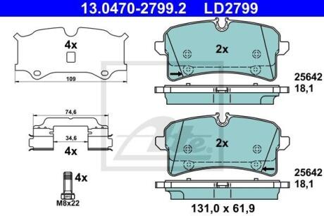 Колодки гальмівні дискові керамічні, к-кт ATE 13.0470-2799.2