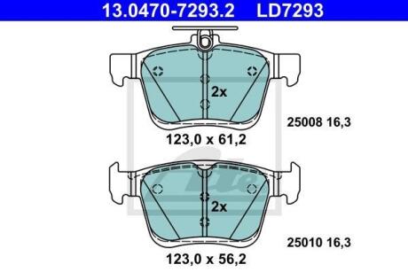 Керамічні гальмівні колодки задн, AUDI A3, Q2, TT CUPRA ATECA SEAT ATECA, LEON, LEON SC, LEON ST, LEON ST/KOMBI, LEON/HATCHBACK SKODA KAROQ VW GOLF ALLTRACK VII 1.0-Electric 04.12- ATE 13.0470-7293.2