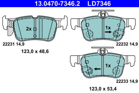 Колодки гальмівні дискові керамічні, к-кт ATE 13.0470-7346.2