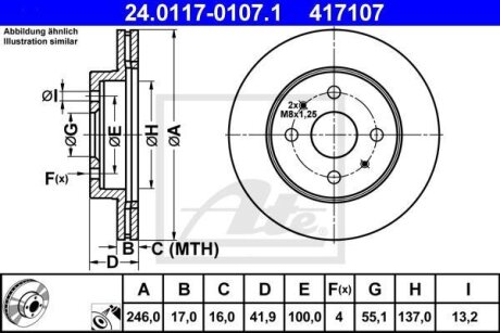 Диск тормозной SUBARU/DAIHATSU JUSTY/SIRION 07- передн.246x17 мм. 4 отв ATE 24.0117-0107.1