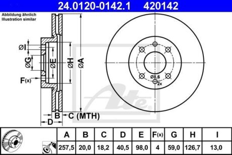 Диск тормозной FIAT DOBLO/MAREA/PUNTO 94- перед. ATE 24.0120-0142.1