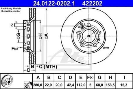 Диск тормозной VAG A8/PHAETON -10 задн.280мм. 5 отв. ATE 24.0122-0202.1
