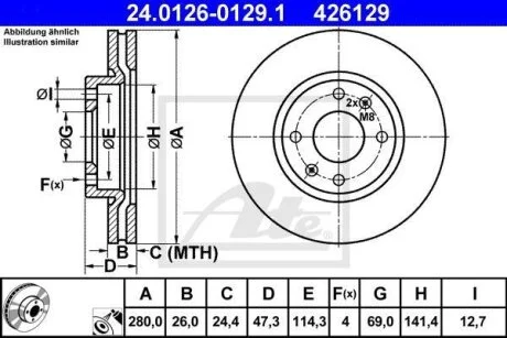 Диск тормозной HYUNDAI SONATA 98- перед. ATE 24.0126-0129.1