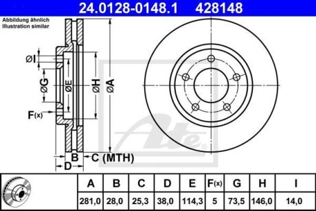 Диск тормозной CHRYSLER VOYAGER 00- перед.вент. ATE 24.0128-0148.1