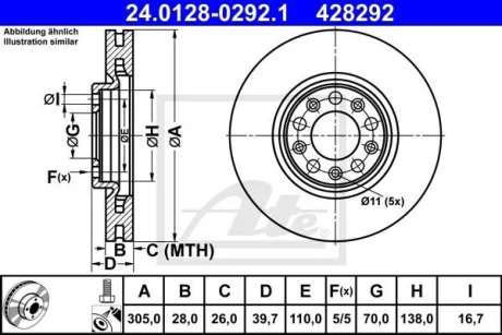 Диск гальмівний передн Лів/Прав ALFA ROMEO 159, GIULIETTA, TONALE FIAT 500X JEEP COMPASS, RENEGADE 1.0-2.4 09.05- ATE 24.0128-0292.1