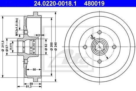 Барабан тормозной VAG 80 PASSAT POLO GOLF 81- ATE 24.0220-0018.1