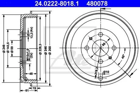 - Гальмівний барабан ATE 24.0222-8018.1