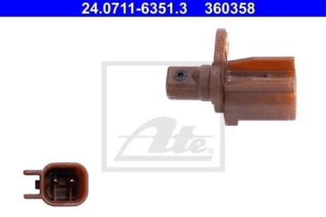 Датчик ABS задн Лів/Прав VOLVO V40 FORD C-MAX II, FOCUS III, FOCUS III/HATCHBACK, FOCUS III/KOMBI, GRAND C-MAX, KUGA II, TOURNEO CONNECT V408 NADWOZIE WIELKO, TRANSIT CONNECT 1.0-Electric 04.10- ATE 24.0711-6351.3