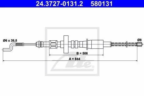 Трос ручного тормоза VW T4 -95 (барабанный тормоз) ATE 24.3727-0131.2