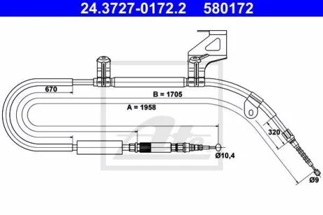 Трос ручника Audi A6 (98-05) L=1958m правый ATE 24.3727-0172.2