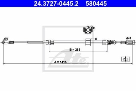 Трос ручника MB Sprinter 901 - 903 1995 - 2006 (центральний) (коротка база) (1415 мм.) ATE 24.3727-0445.2