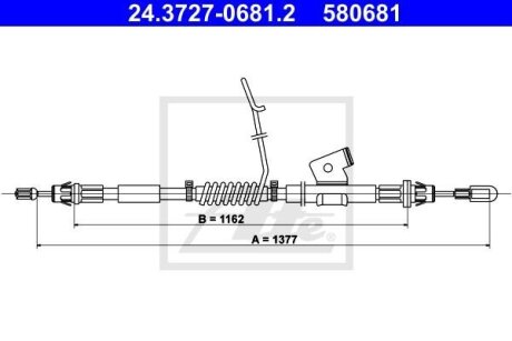 Трос стояночного гальма задн Лів (1377мм) FORD TRANSIT CUSTOM V362 2.0D/2.2D 09.12-12.23 ATE 24.3727-0681.2